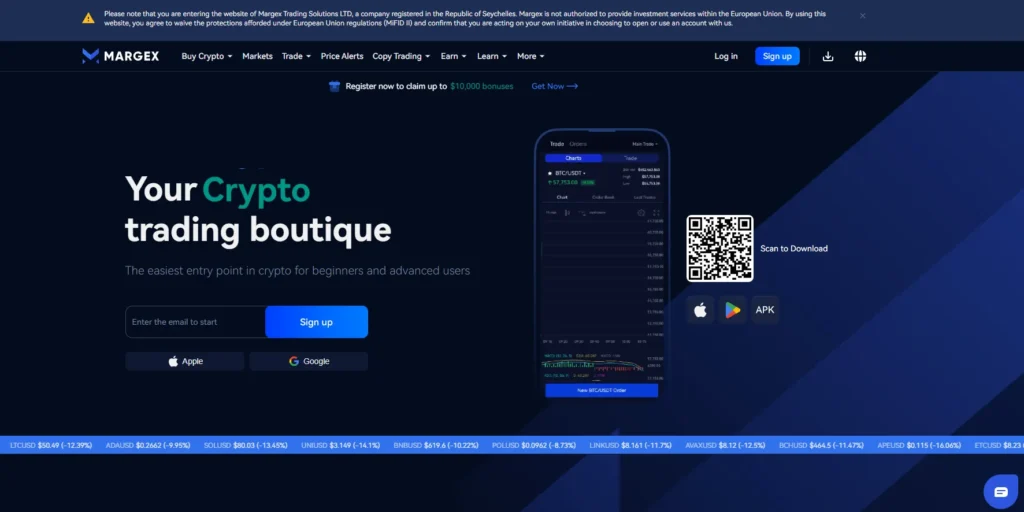 margex.com -plateforme de trading crypto et son interface