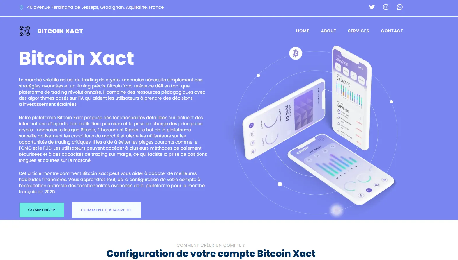 Bitcoin Xact – interface de trading crypto présentée sur le site