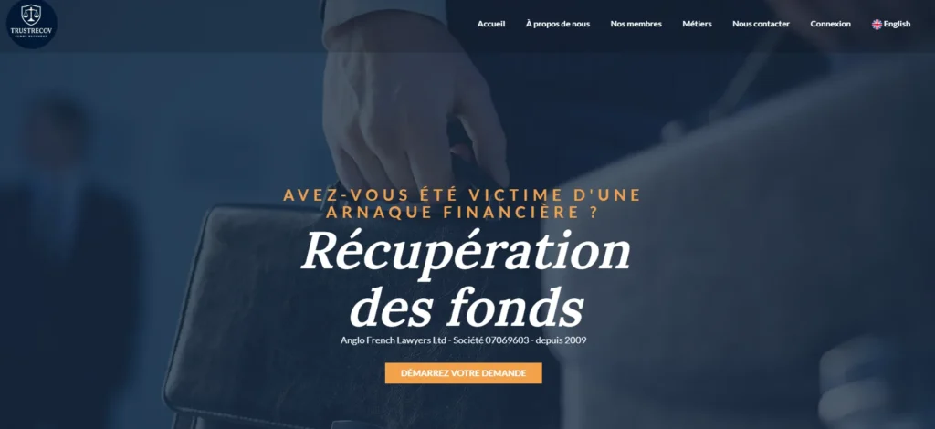 Trust Recov - page d’accueil récupération des fond