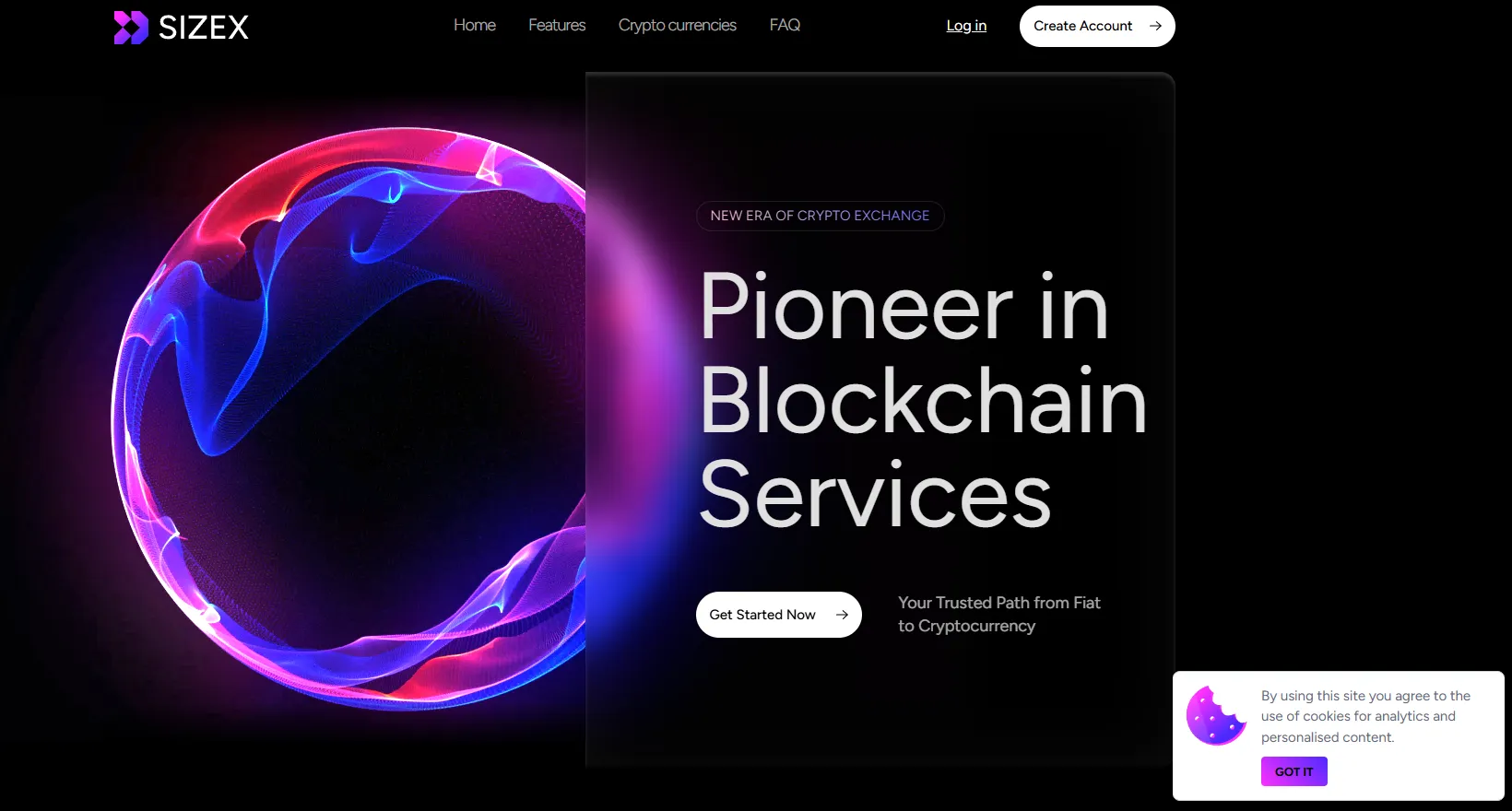 SIZEX - interface blockchain design néon violet