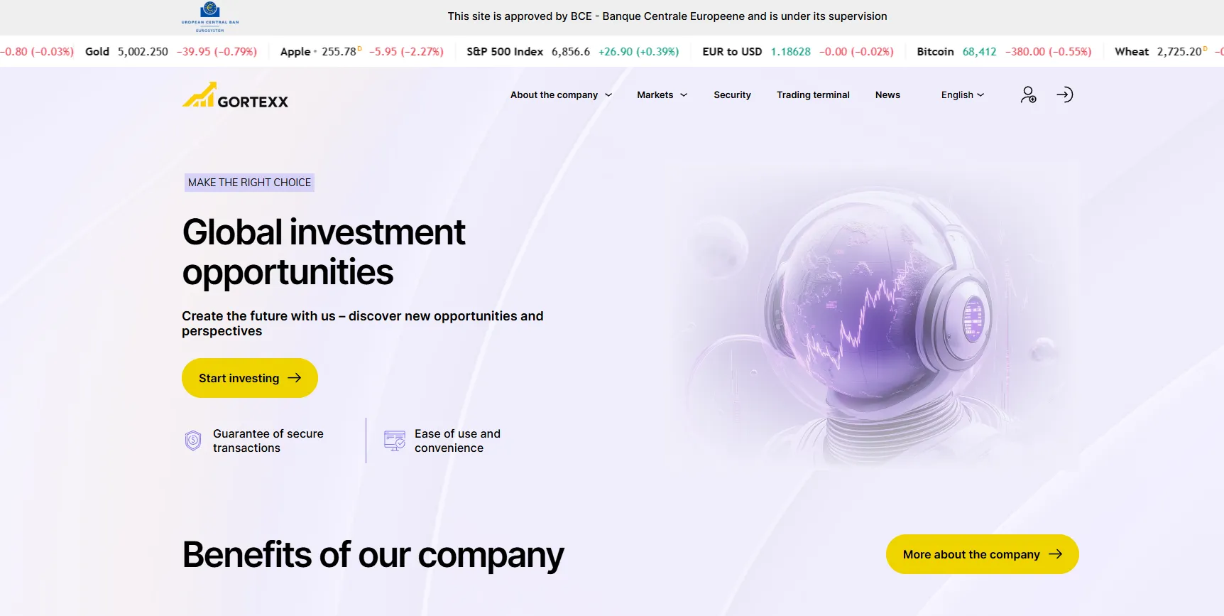 GORTEXX plateforme de trading page d’accueil opportunités d’investissement global