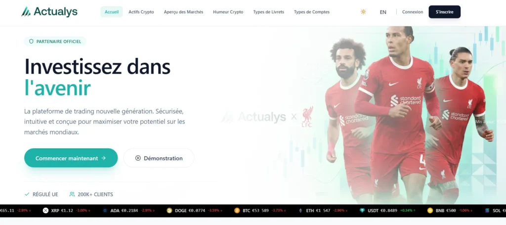 Actualys avis plateforme trading crypto partenariat football Liverpool