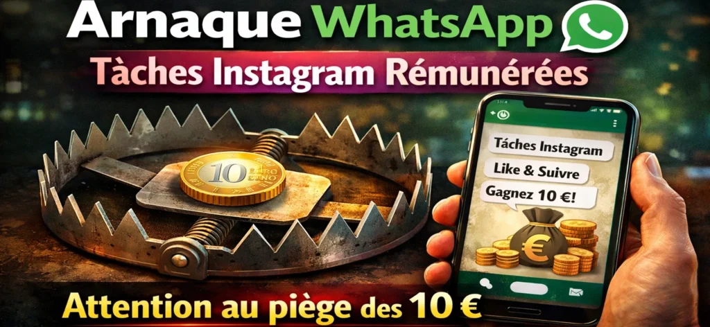 arnaque WhatsApp tâches Instagram rémunérées piège des 10 euros
