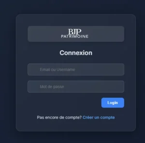 Interface de connexion BJP Patrimoine site suspect sans mentions légales