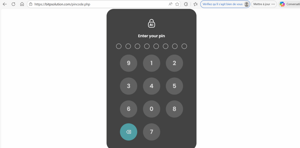 bitpsolution.com interface saisie code pin suspecte