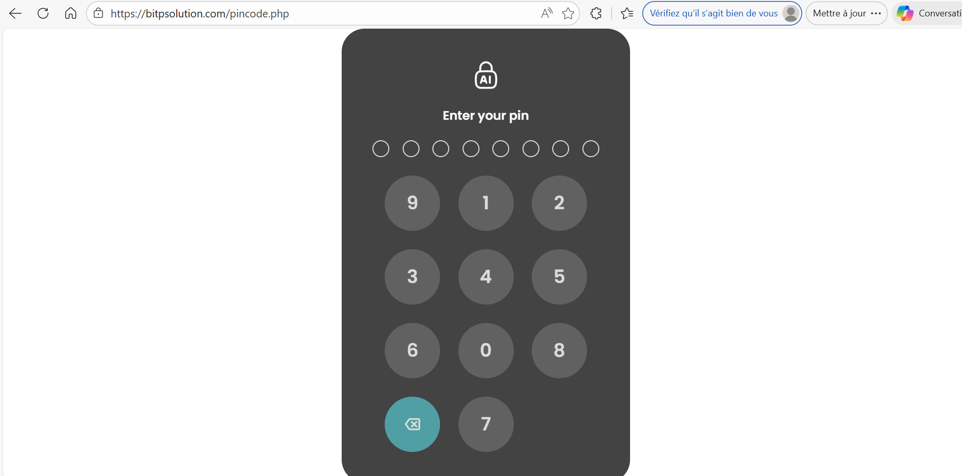 bitpsolution.com interface saisie code pin suspecte