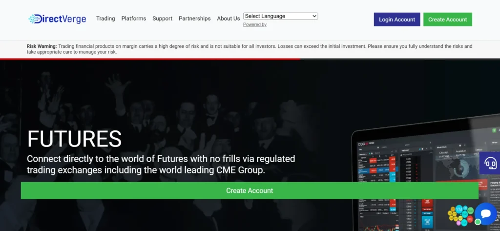 Capture d'écran page d'accueil DirectVerge.com - broker forex non régulé