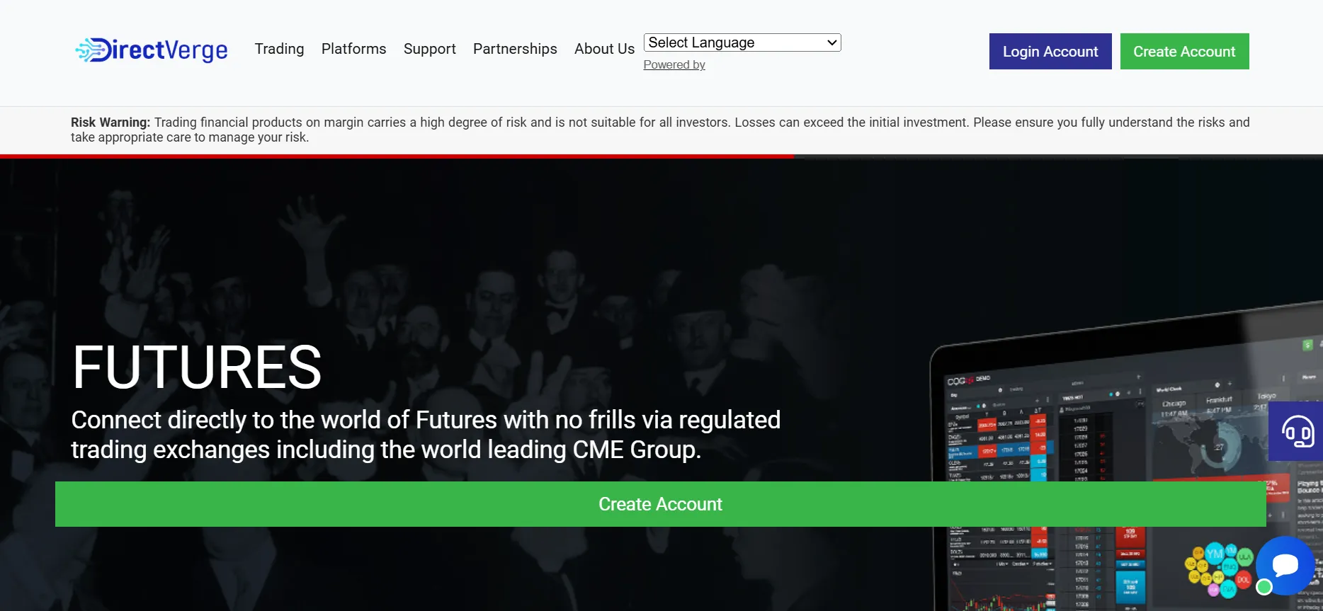 Capture d'écran page d'accueil DirectVerge.com - broker forex non régulé