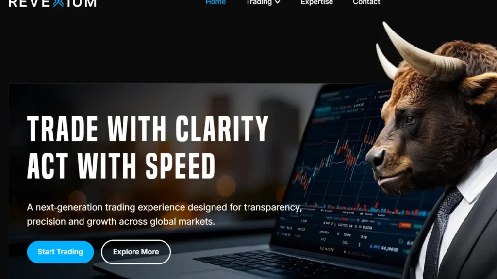 Interface fictive affichée sur revexium.com — fausse plateforme de trading non régulée