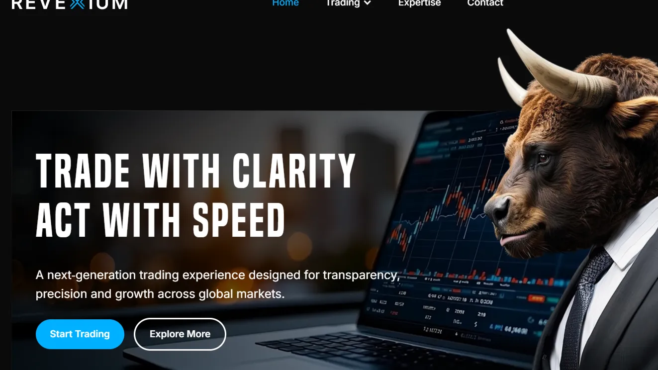 Interface fictive affichée sur revexium.com — fausse plateforme de trading non régulée