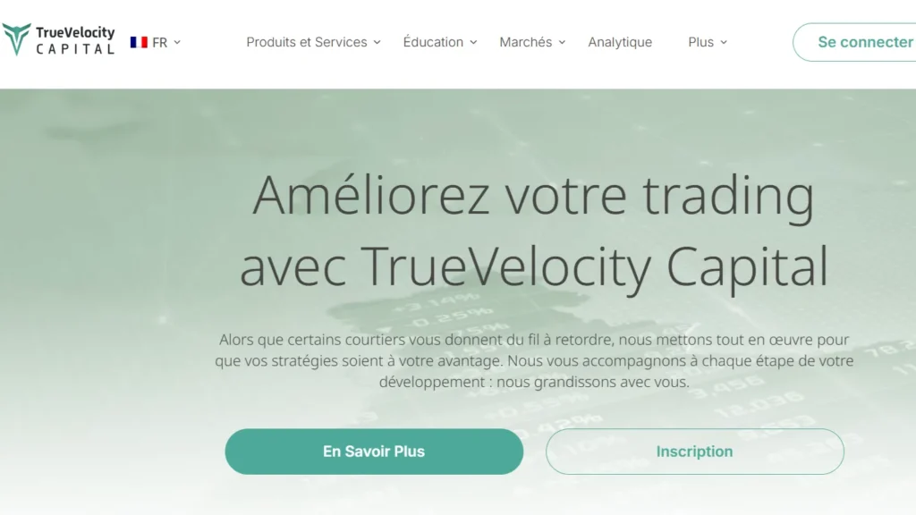 broker frauduleux TrueVelocity Capital avec compteurs à zéro
