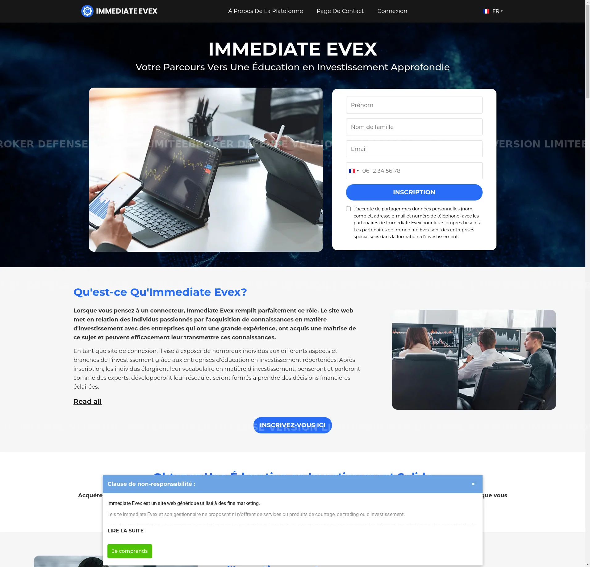 Capture du site immediate-evex.org — blacklisté MetaMask