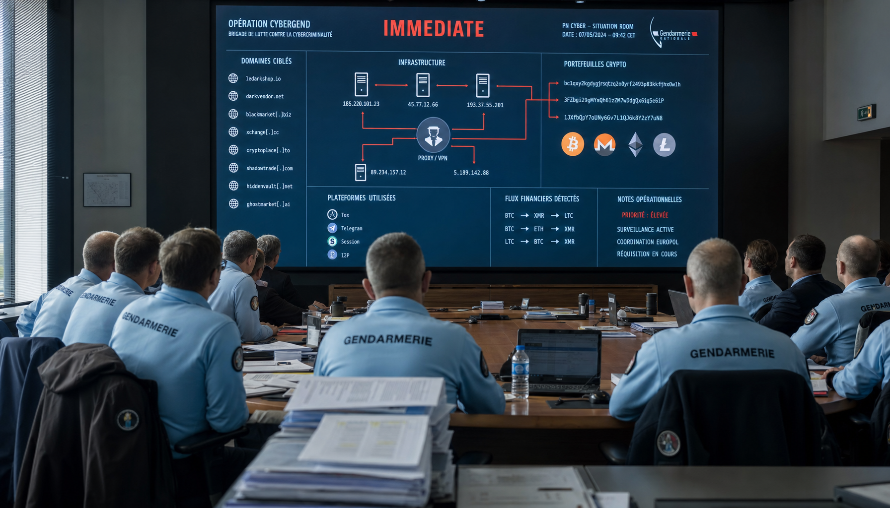 Salle d'enquête gendarmerie - Réseau Immediate arnaque