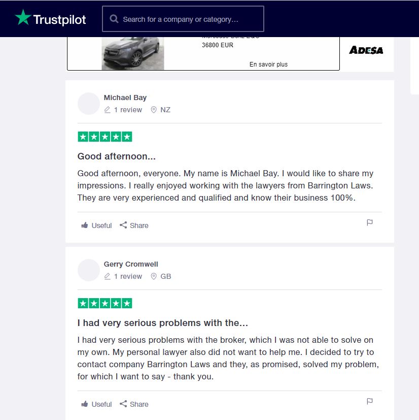 Témoignages de supposés clients sur Barrington Laws.