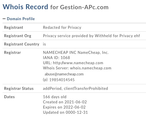 L’historique de l’hébergement de Gestion-apc.com.