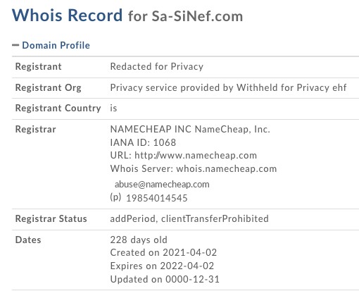 L’historique de l’hébergement de Sa-sinef.com.