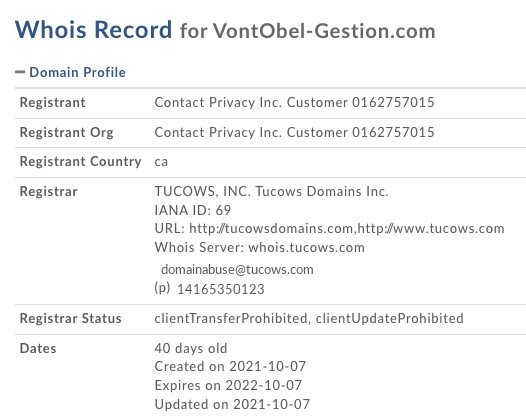 Le WHOIS de Vontobel-gestion.com ne fait que confirmer tous nos soupçons à propos du site.