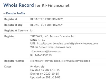 Voici le WHOIS de Kf-finance.net.